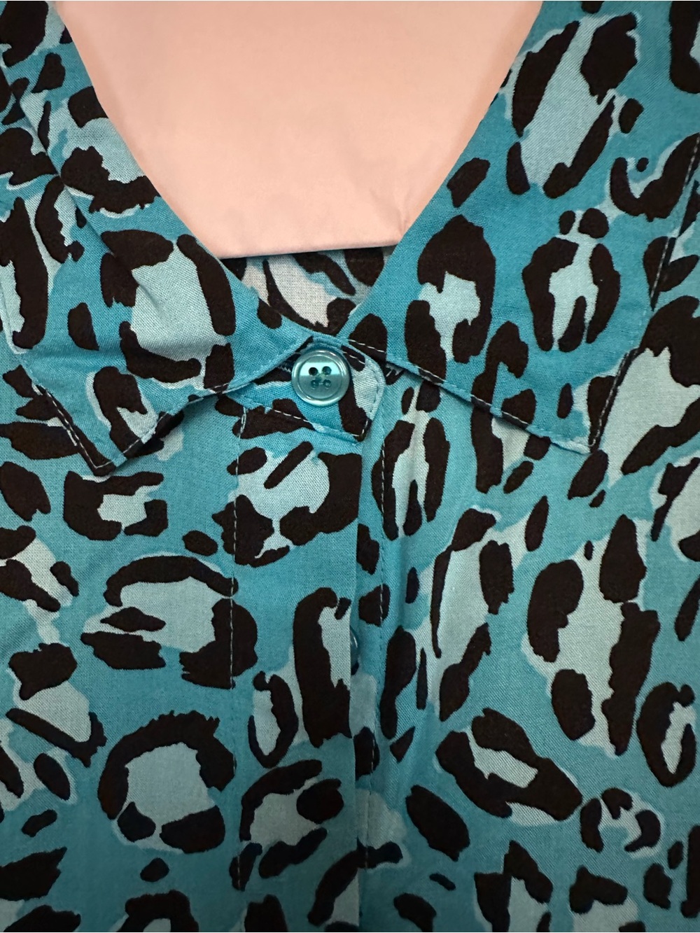 Jessica London Teal and Black Leopard Print Button-Down Blouse Size 22W EUC - Picture 2 of 5